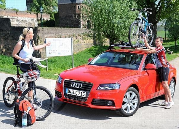 Radfahren macht Spass und ist gesund. Müssen die Räder mit dem Auto zu ihrem Einsatzort gebracht werden, helfen entsprechende Gepäckträger für einen problemlosen Transport. Foto: Audi/GP